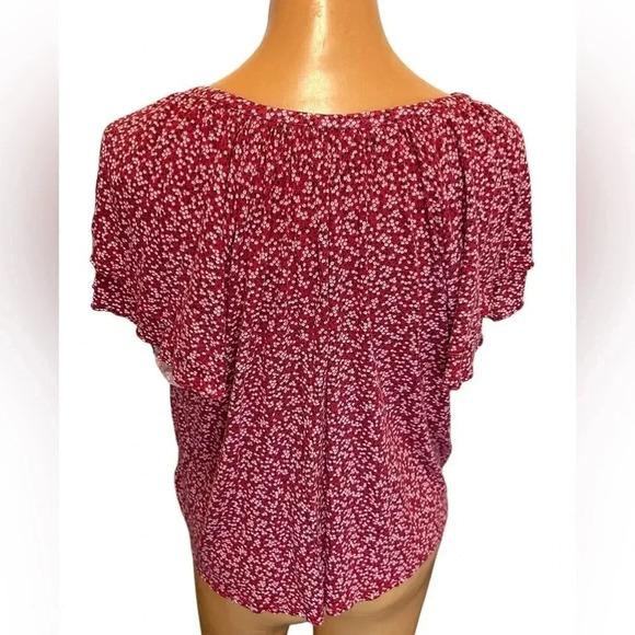 Chaps Red Floral Summer Blouse with tie closing. Size XXL Measurements-Pics EUC - Picture 5 of 11